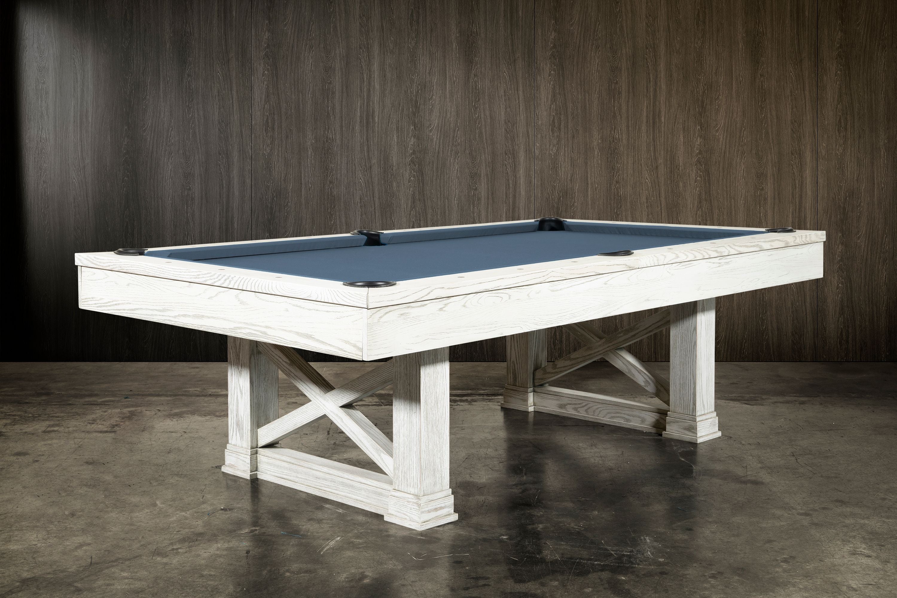 Nixon Billiards Nora Slate Pool Table ISAF-90060/ISAF-90062 White Wash Corner Angle LifeStyle