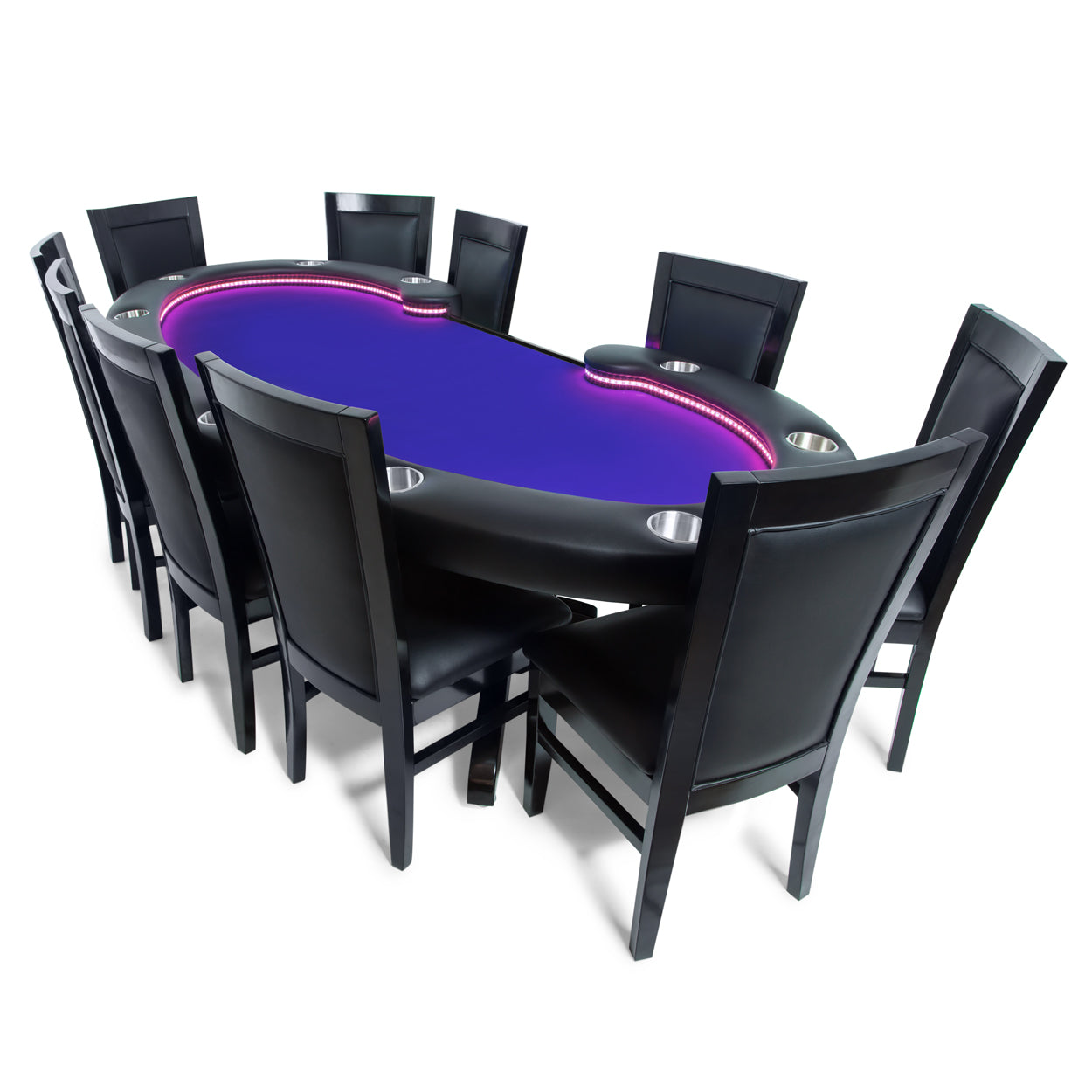 BBO The Lumen DH Poker Table Blue Velveteen With Classic BBO Chairs