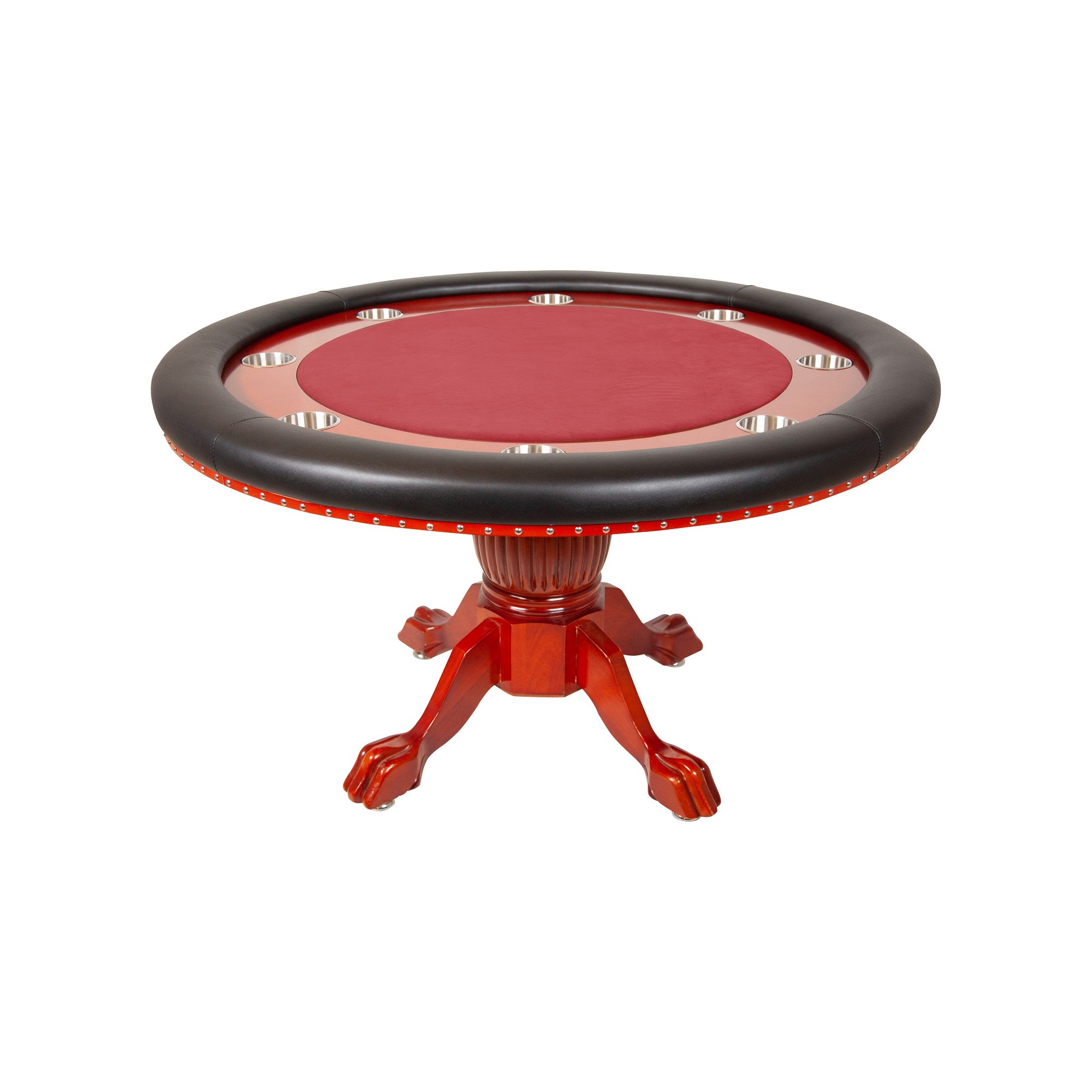 BBO The Nighthawk Poker Table Mahogany Pedestal Leg Velveteen Red