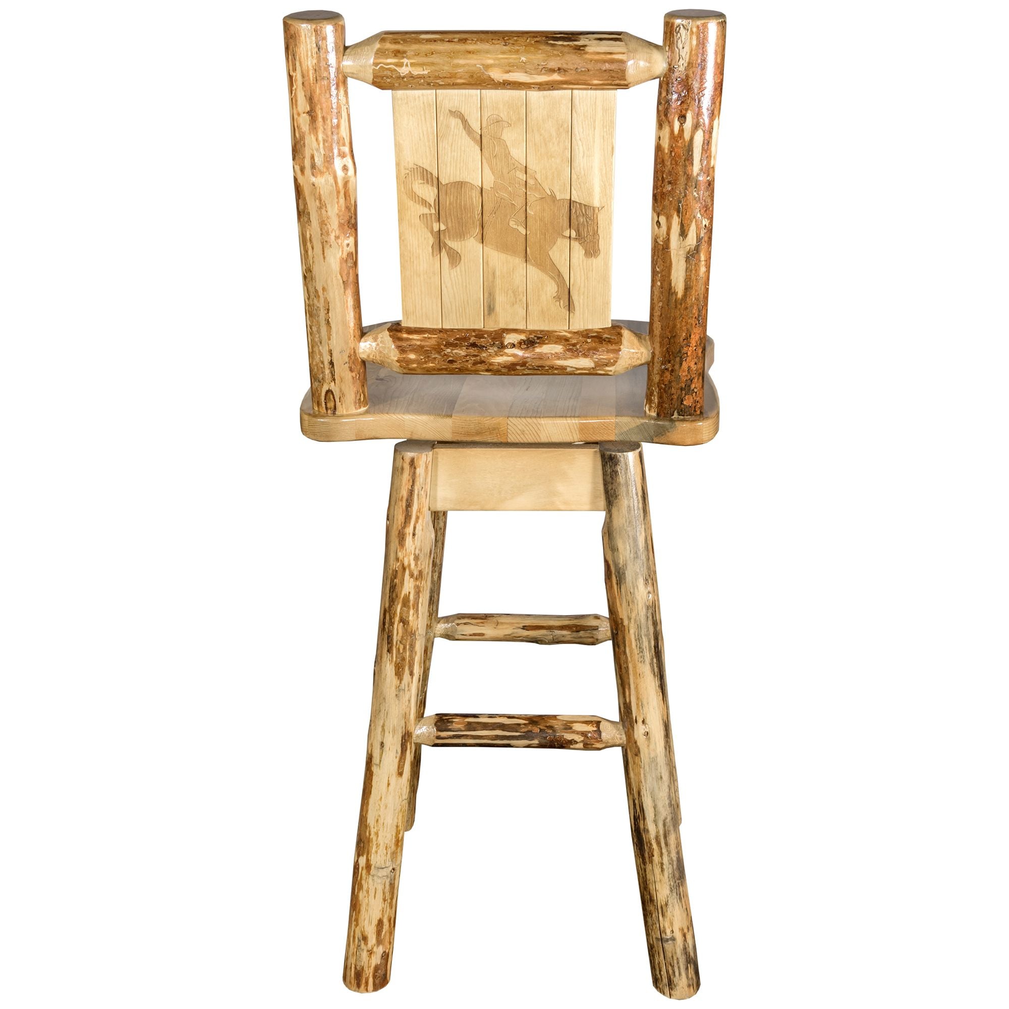 montana woodworks glacier country collection barstool with back and swivel with laser engraved bronc design mwgcbswsnrlzbronc back