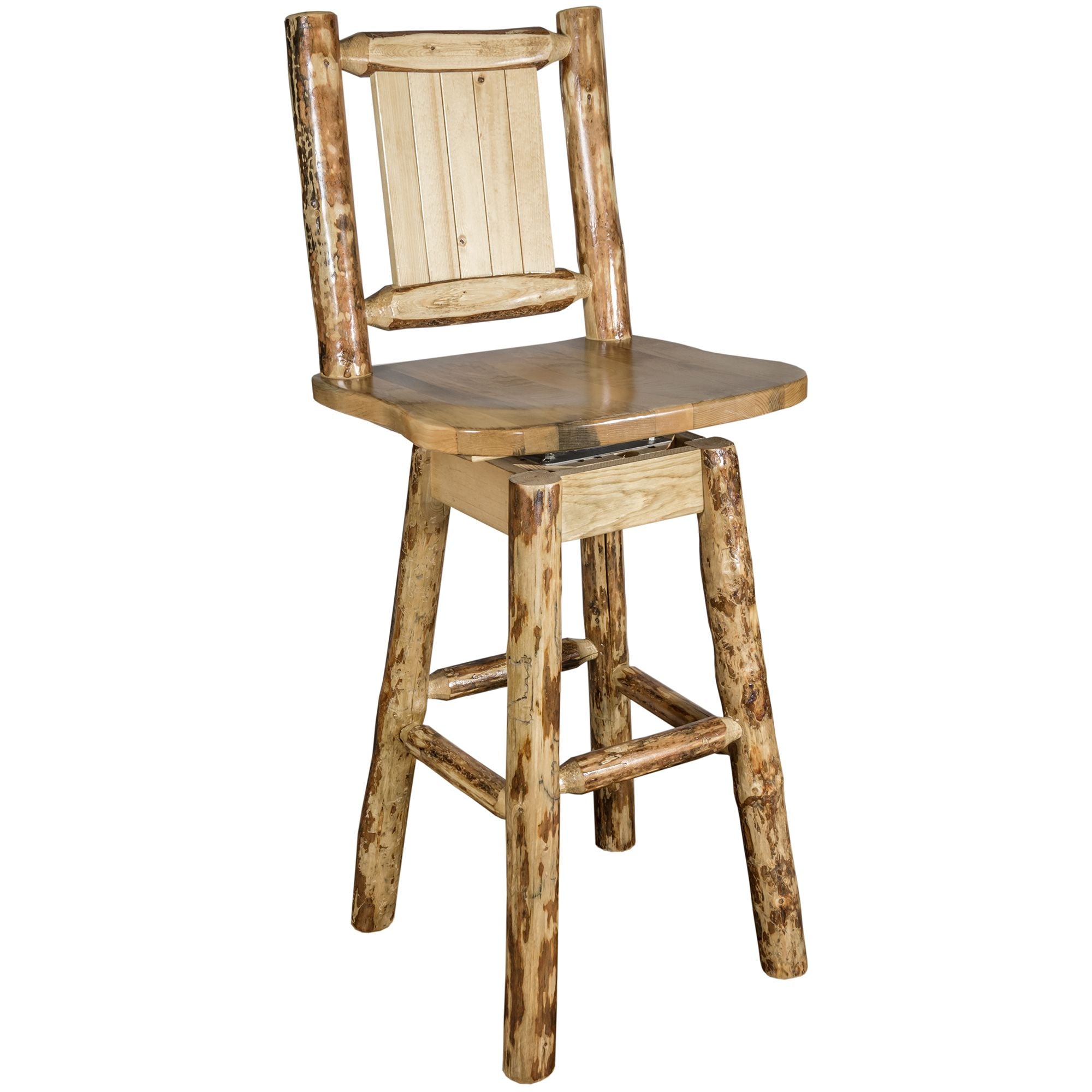 montana woodworks glacier country collection barstool with back and swivel with laser engraved design mwgcbswsnrlz frontleft