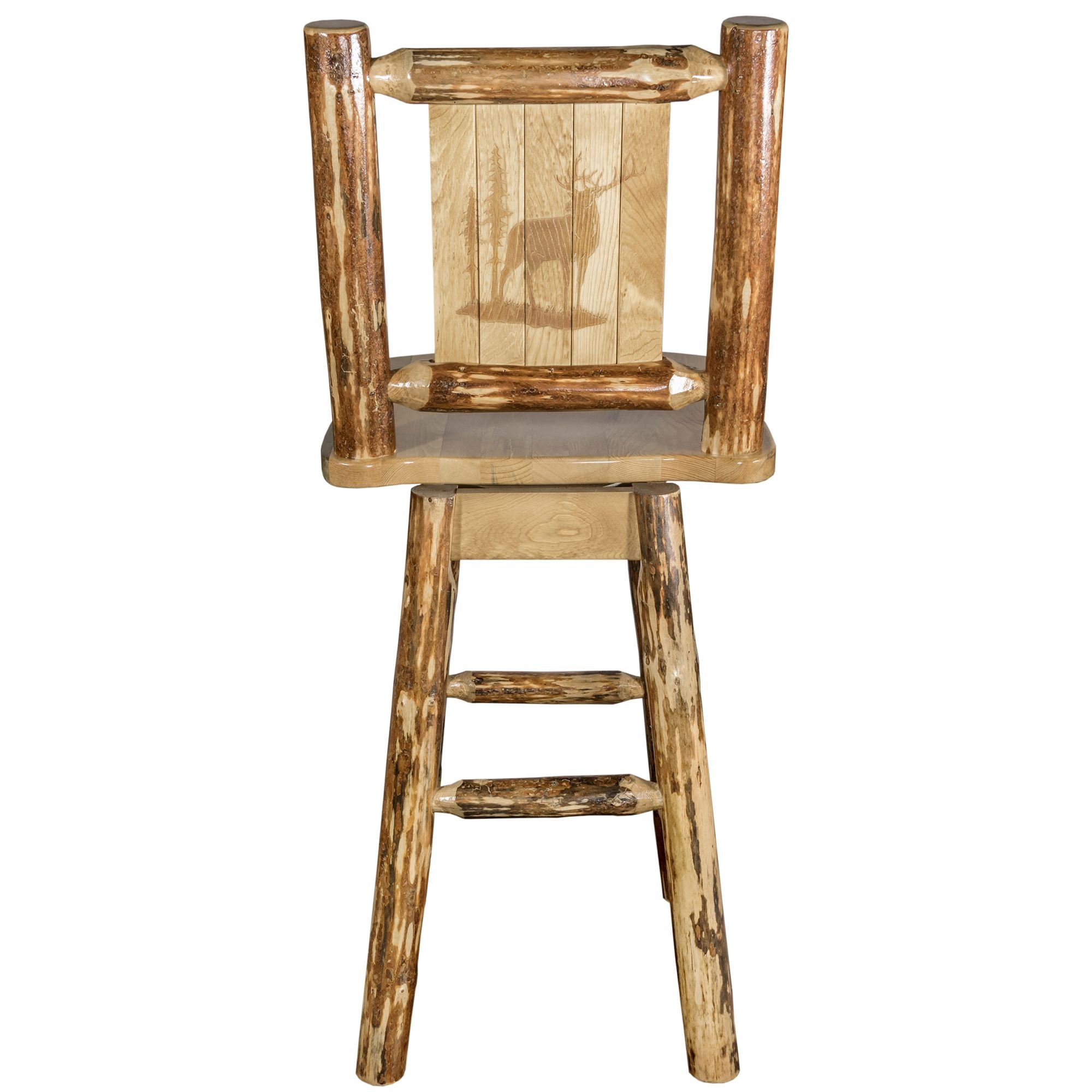 montana woodworks glacier country collection barstool with back and swivel with laser engraved elk design mwgcbswsnrlzelk back
