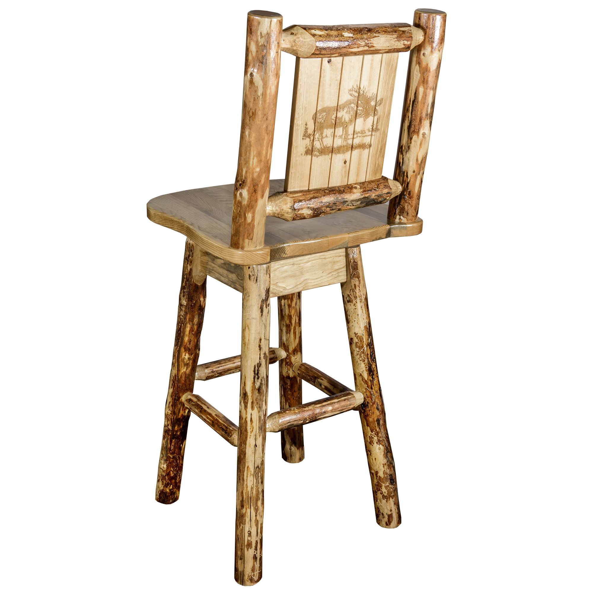 montana woodworks glacier country collection barstool with back and swivel with laser engraved moose design mwgcbswsnrlzmoose