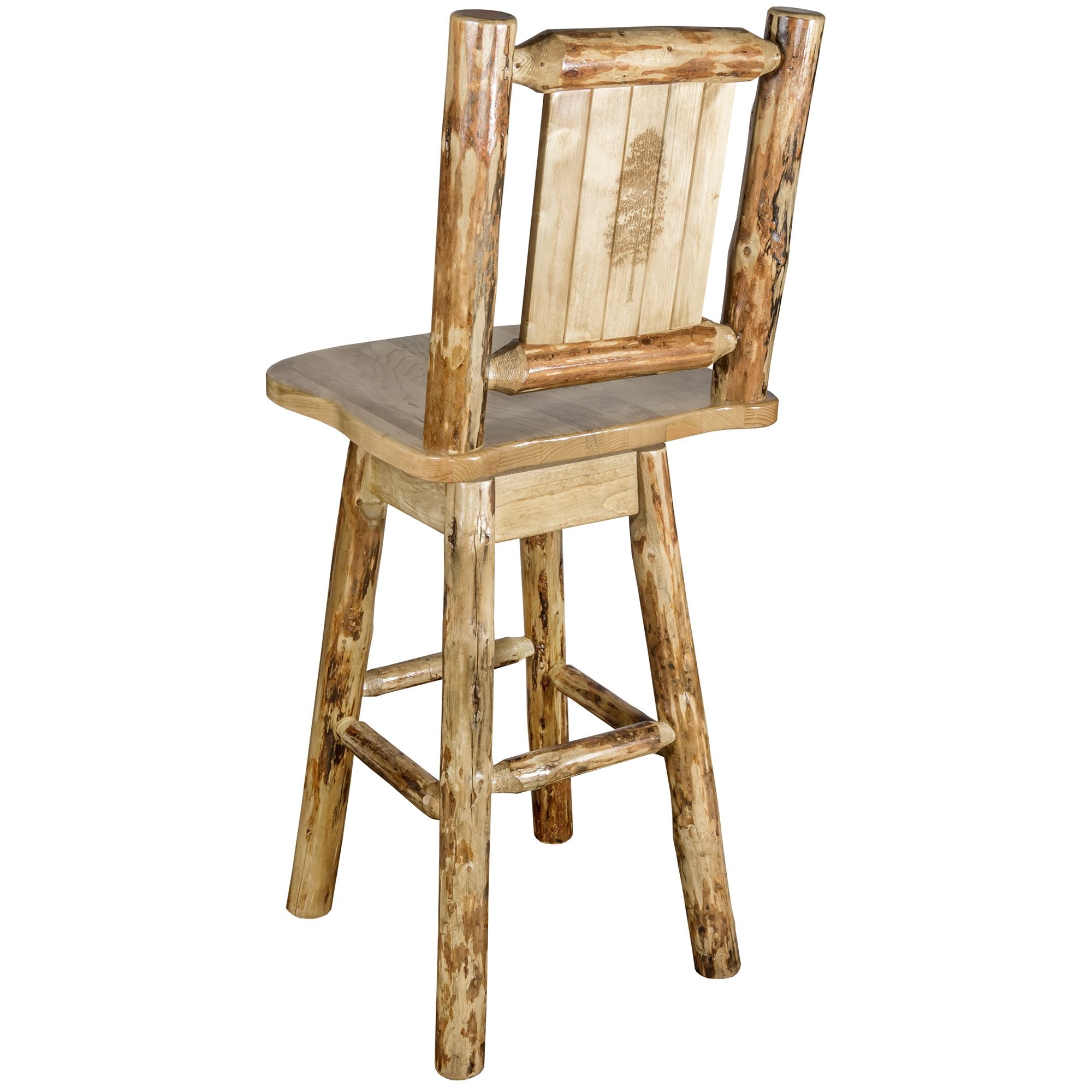 montana woodworks glacier country collection barstool with back and swivel with laser engraved pinetree design mwgcbswsnrlzpine