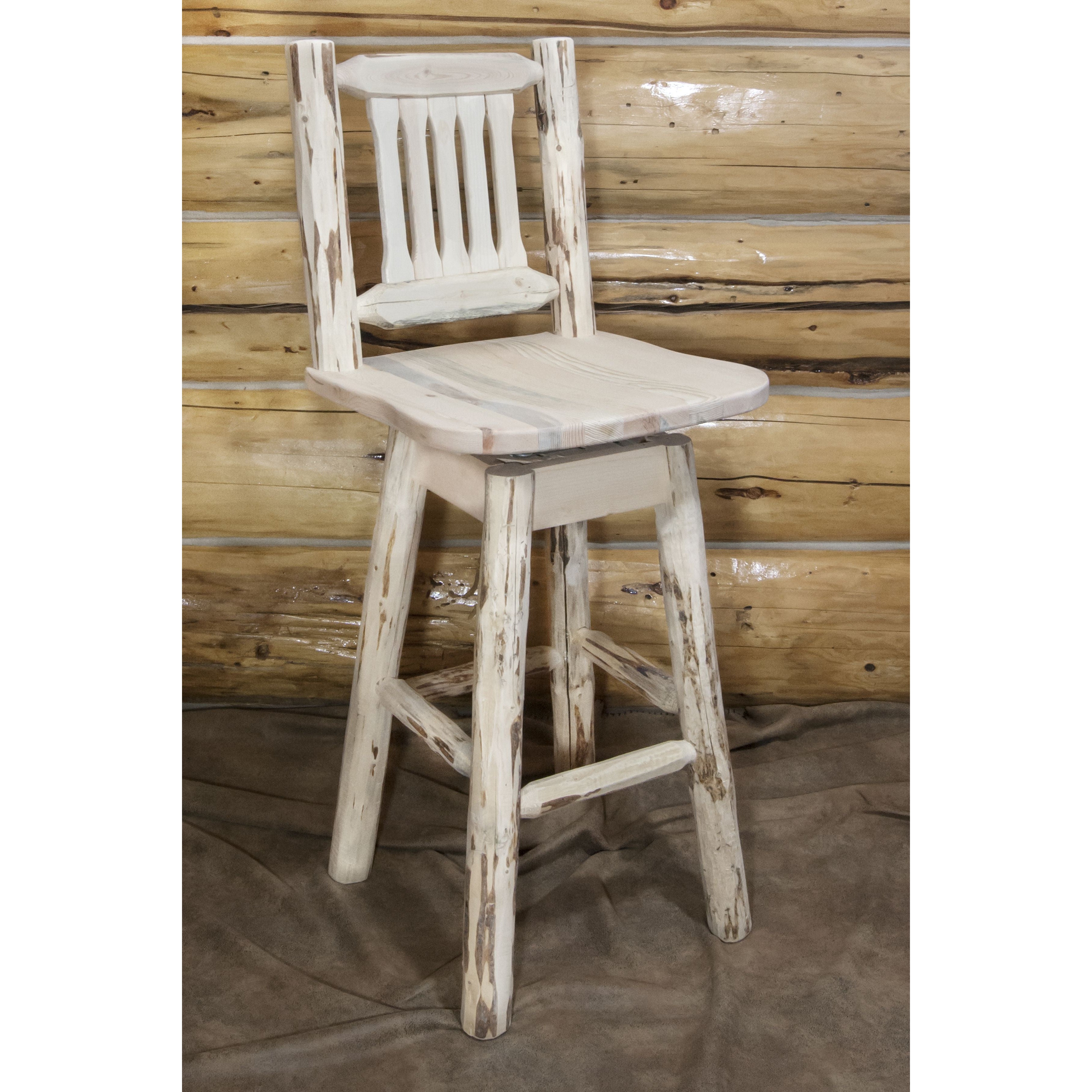 montana woodworks glacier country collection barstool with back swivel mwgcbswsnr indoor