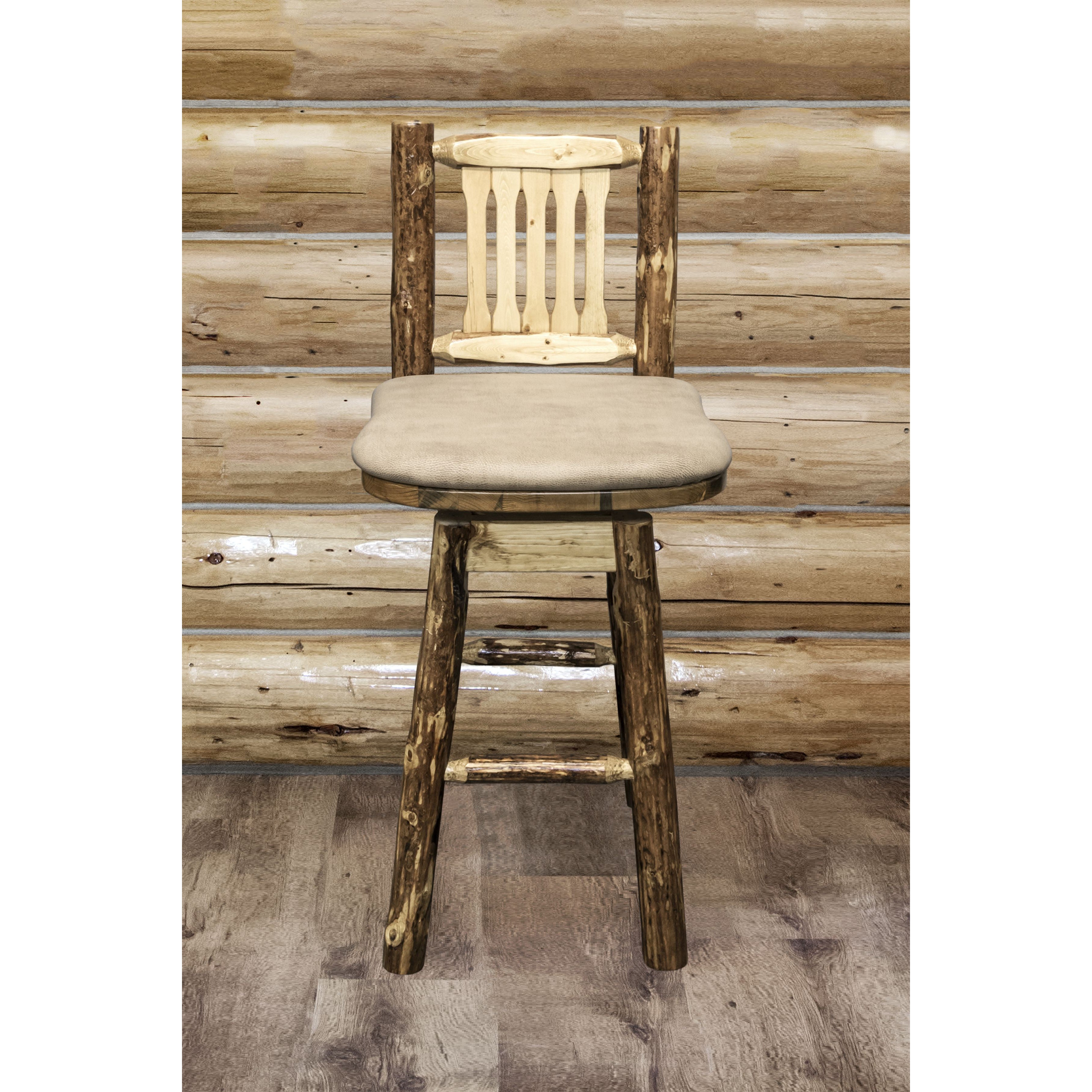 montana woodworks glacier country collection-barstool with back swivel mwgcbswsnrbuck buckskin patter upholstered seat indoor