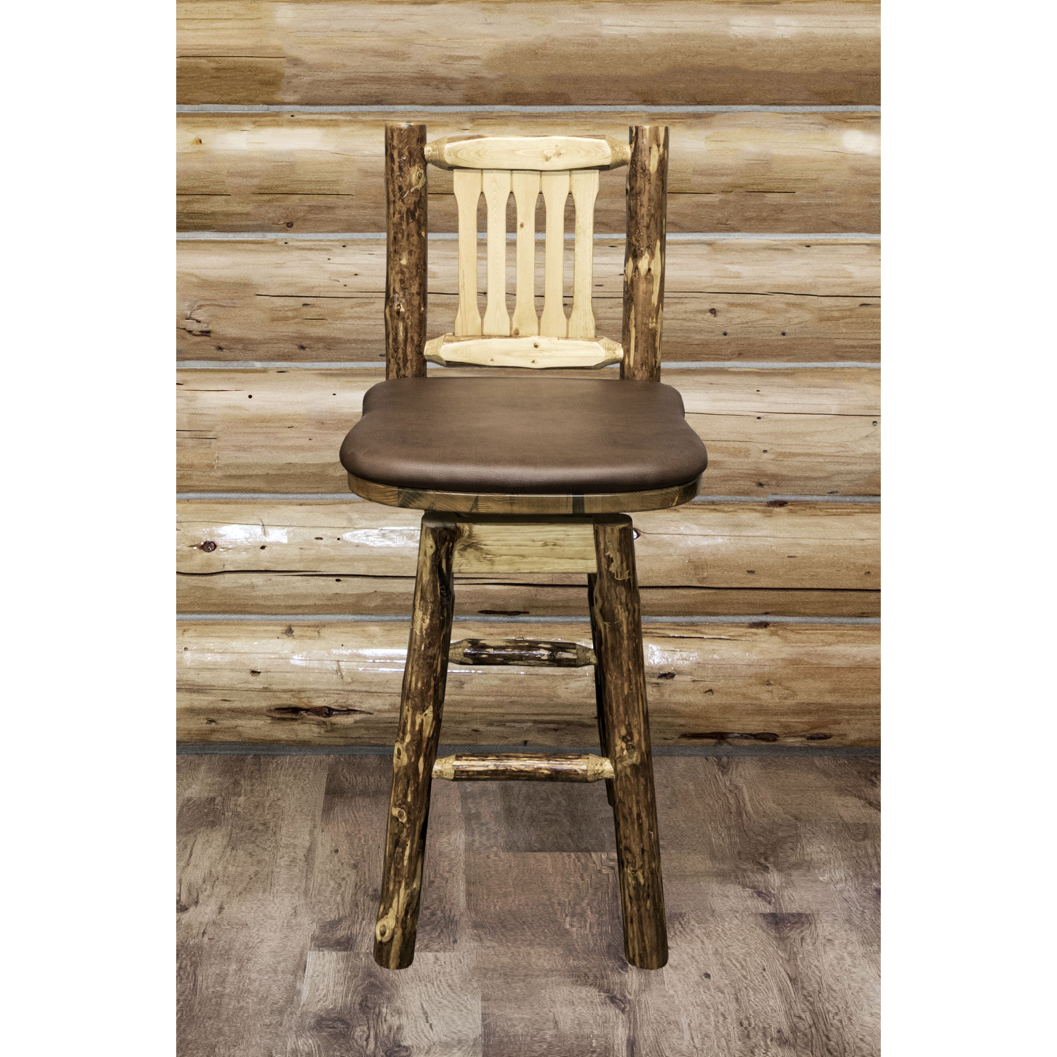 montana woodworks glacier country collection barstool with back swivel mwgcbswsnrwood woodland pattern upholstered indoor