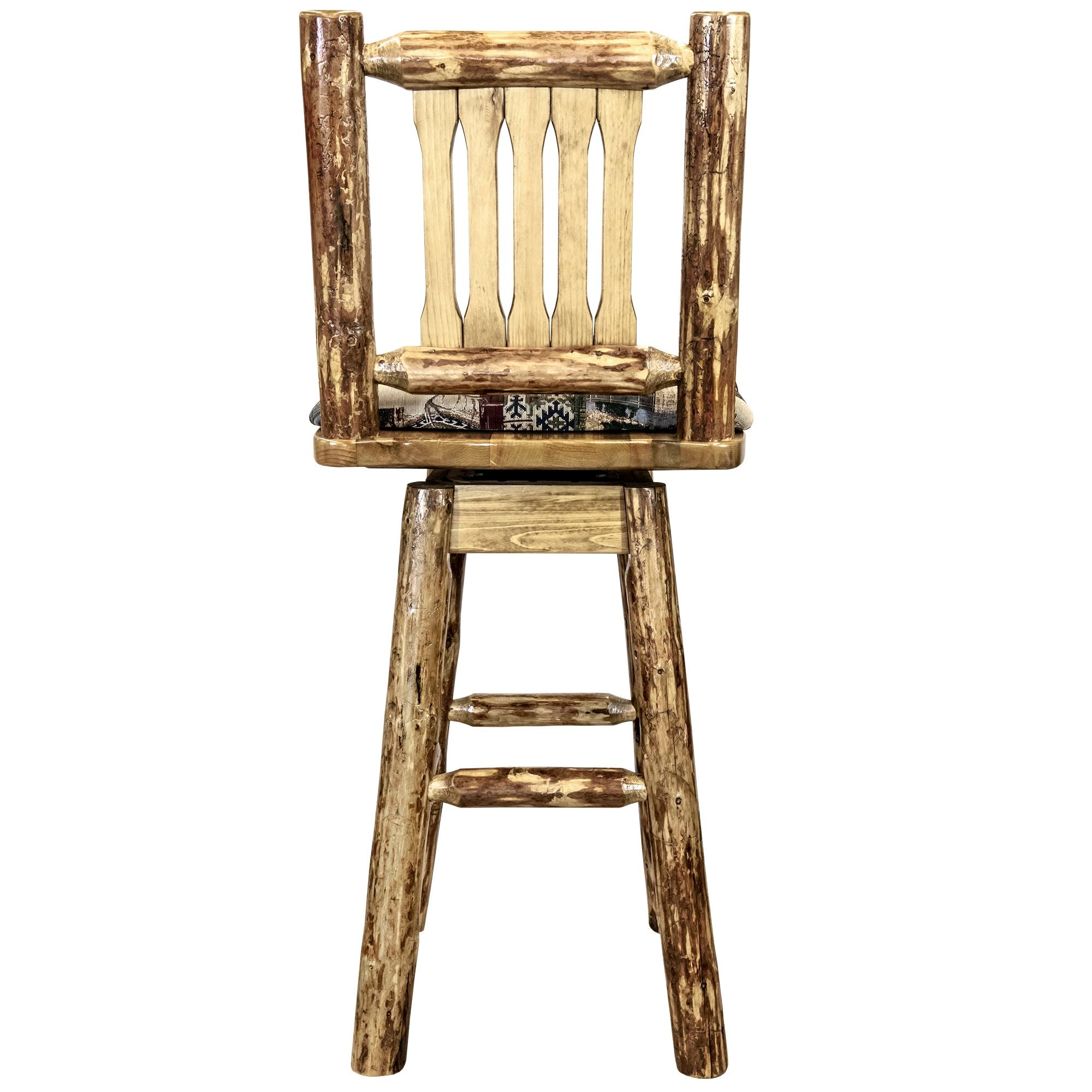 montana woodworks glacier country collection barstool with back swivel mwgcbswsnrwood woodland pattern upholstered