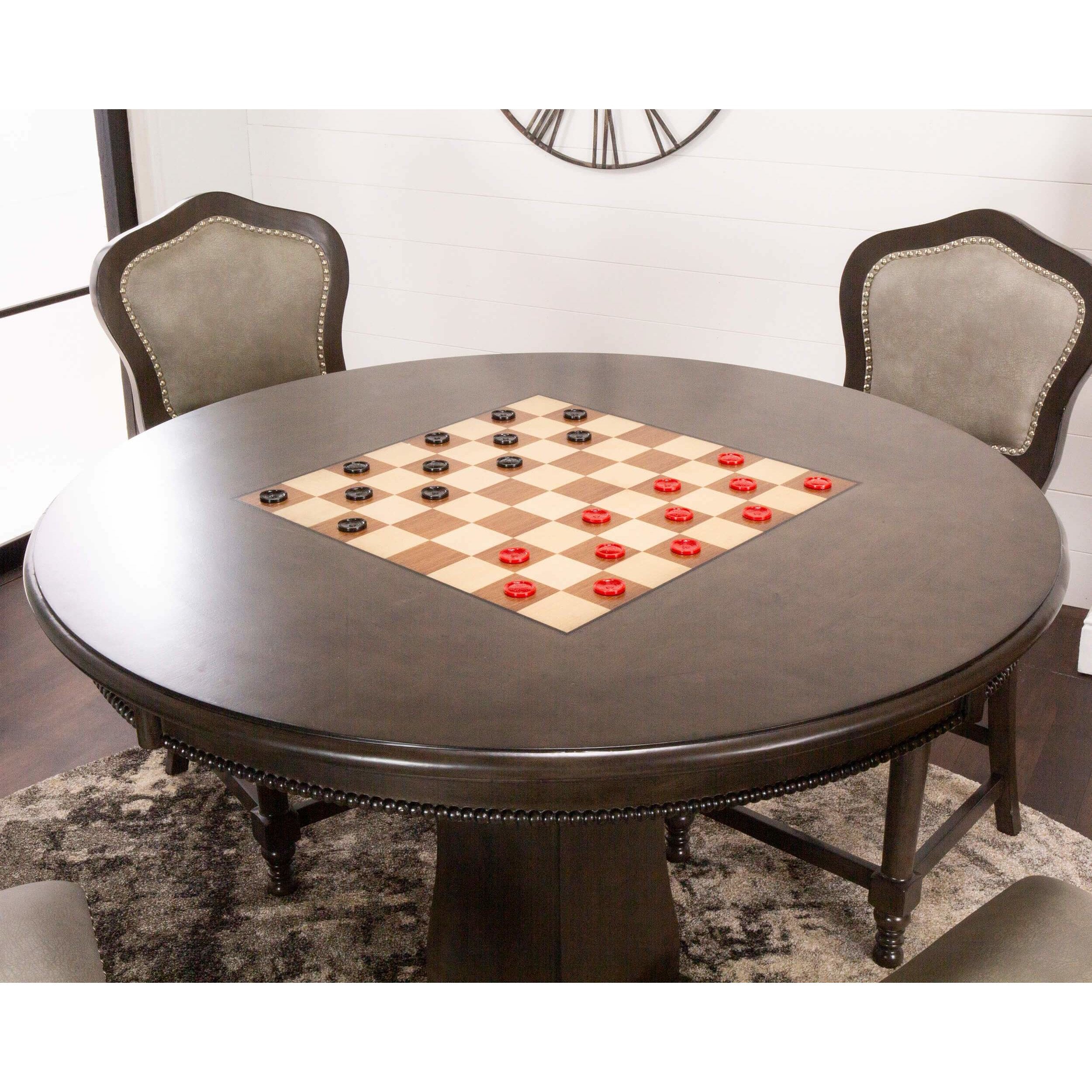 sunset trading vegas 3 piece 42 round counter height chess checker table set cr-87711-tcb-3p